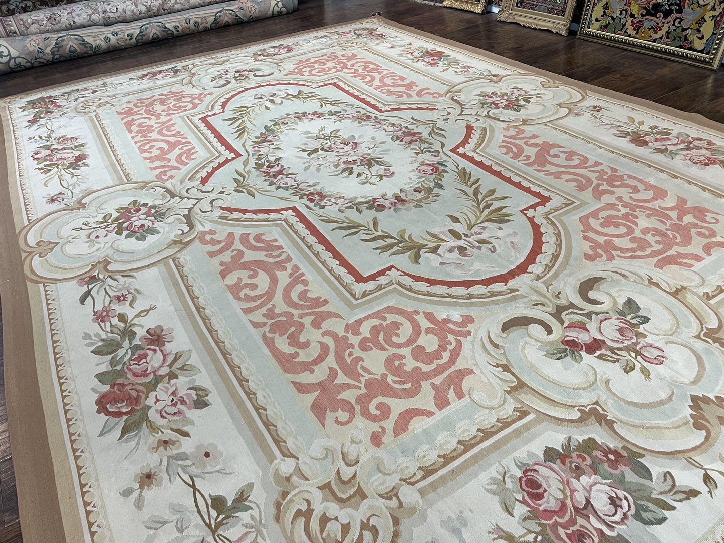 Aubusson Rug 10x14, Wool Handmade Vintage Carpet, Elegant French European Design Rug, Large Room Sized Aubusson Rug, Stark Carpet - Nuvé