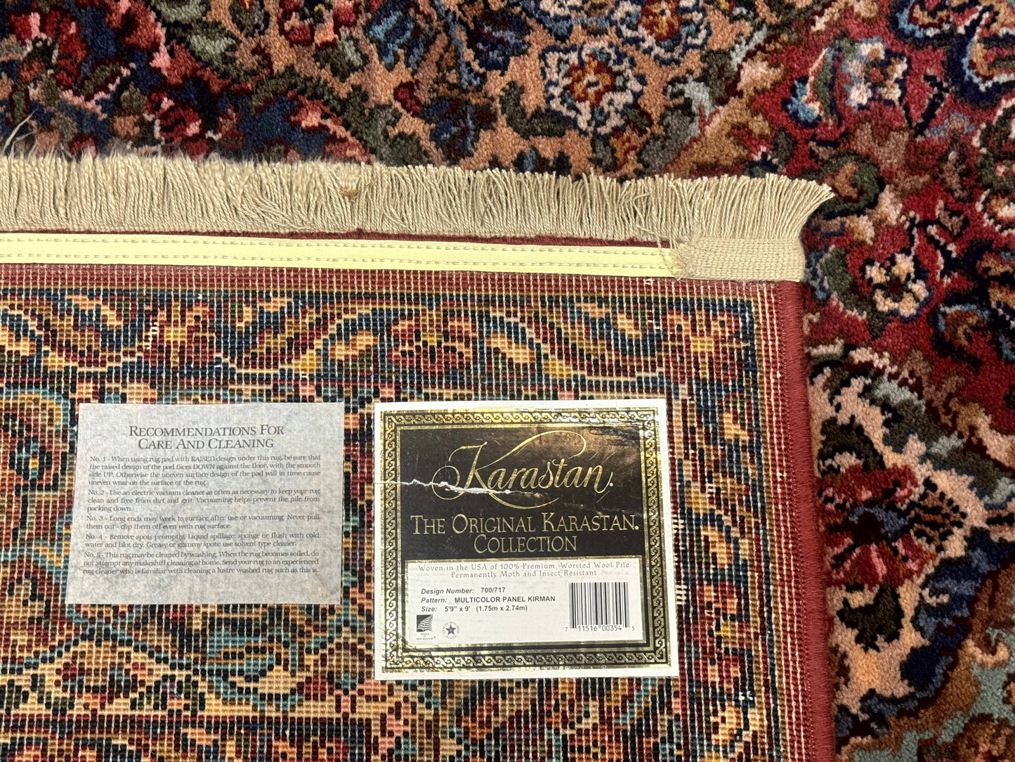 Karastan Rug 5.9 x 9, Multicolor Panel Kirman Rug #717, Wool Original Karastan Collection 700 Series - Nuvé
