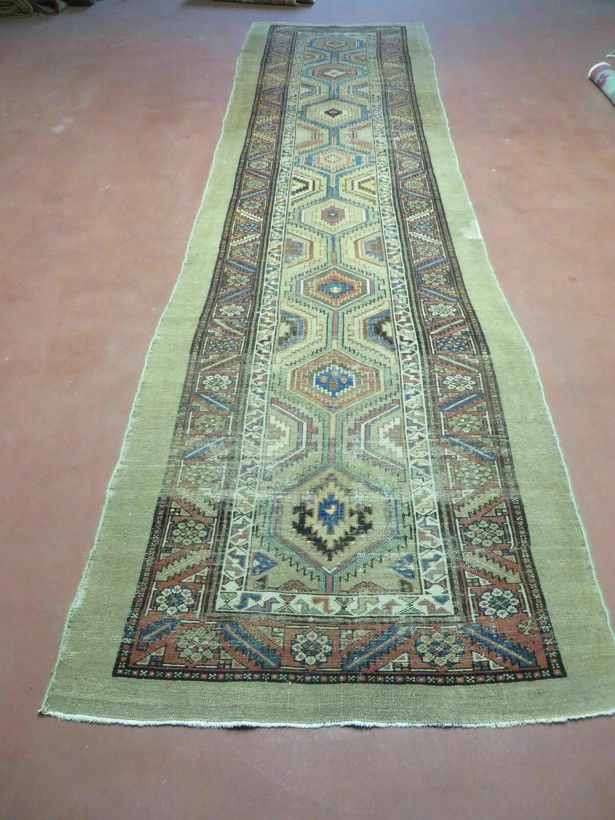3'4" X 12' Antique Hand Made Turkish Wool Rug Runner Carpet Camel Hair Nice - Nuvé