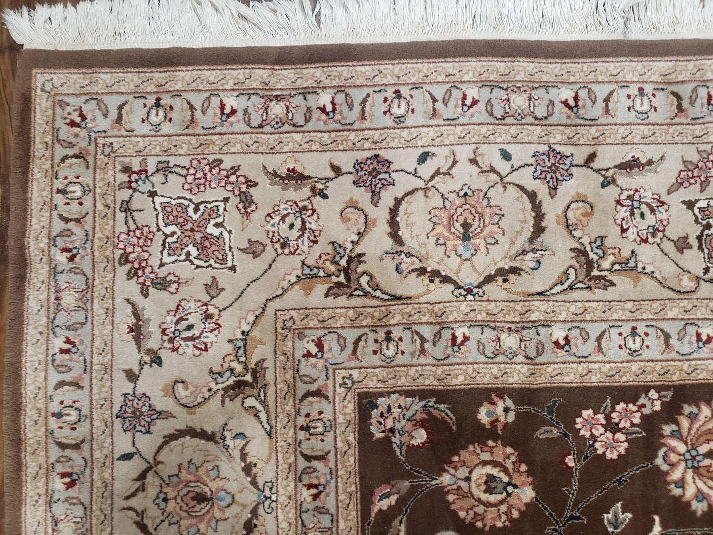 Vintage Pak-Persian Area Rug 9x12, Wool Hand-Knotted Spice Brown & Ivory Traditional Fine Oriental Carpet, Pakistani Carpet, 9 x 12 Fine Rug - Nuvé