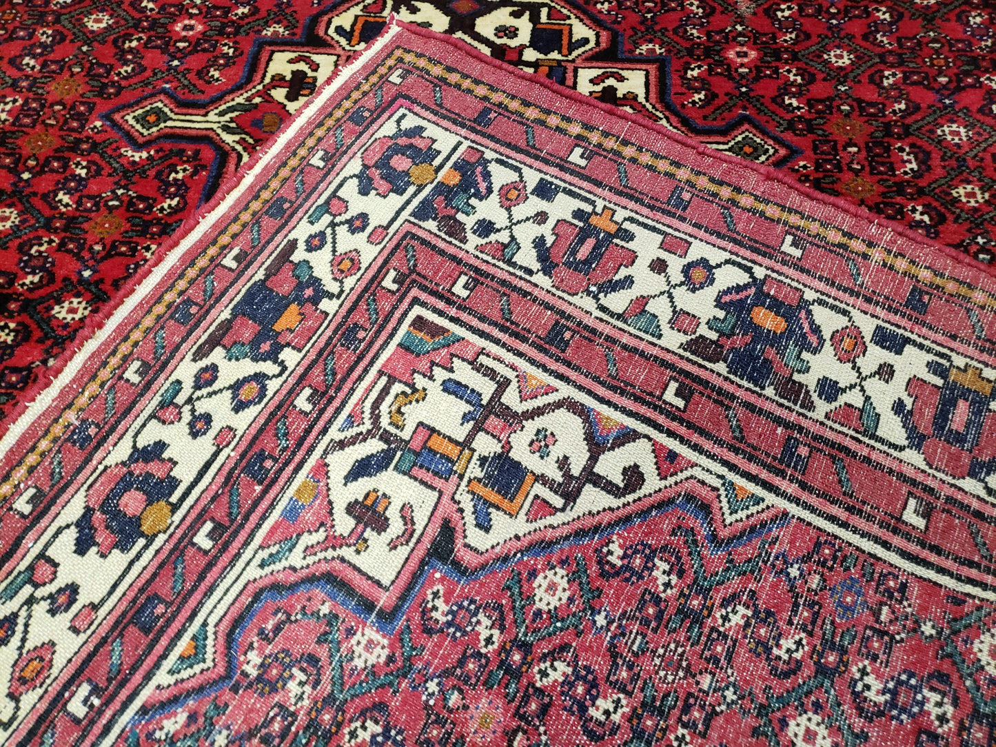 Vintage Persian Hamedan Rug 7x10, Angelas Mahi Pattern, Red, Wool, Hand-Knotted - Nuvé