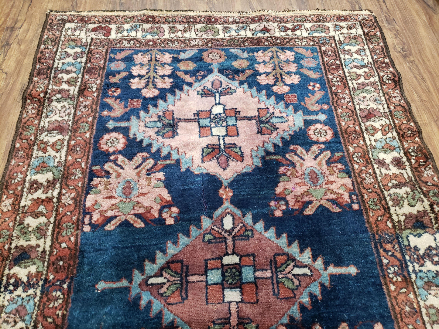Blue Vintage Persian Hamadan Rug, Wool, Hand-Knotted, 4x6 ft - Nuvé