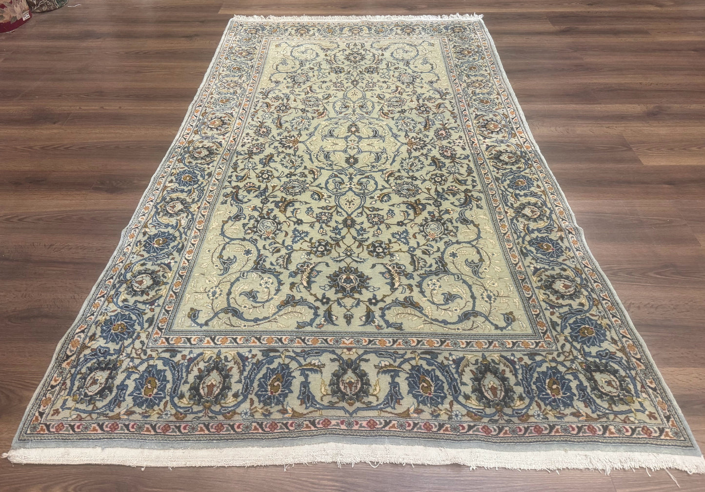 Persian Kashan Rug, Unique Colors, 225 KPSI, Light Green and Light Blue - Nuvé