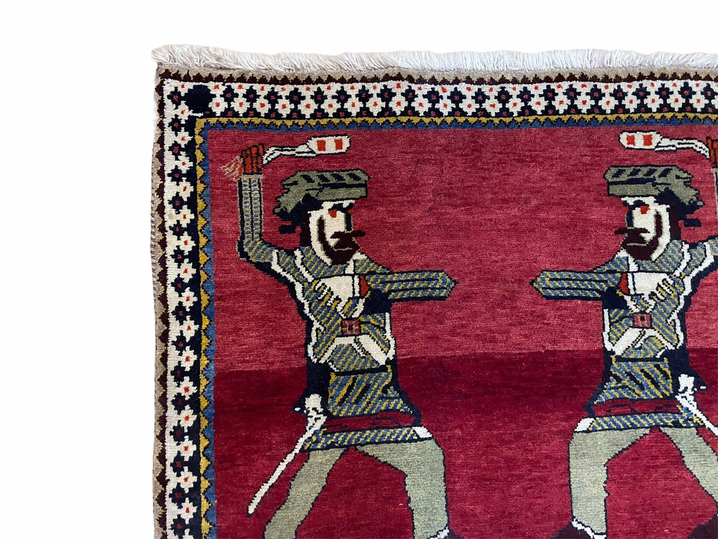 3 X 6 Handmade Wool Rug Tribal Balouch Warriors Deer Animal Pictorial Red Swords - Nuvé