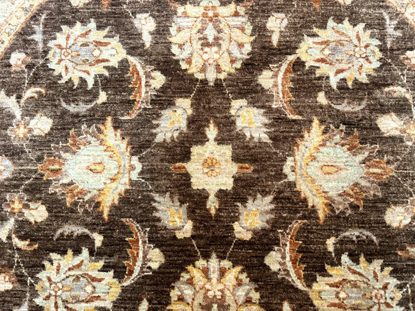 Round Pakistani Rug 6x6, Brown and Beige, Floral, Peshawar Rug, Traditional - Nuvé