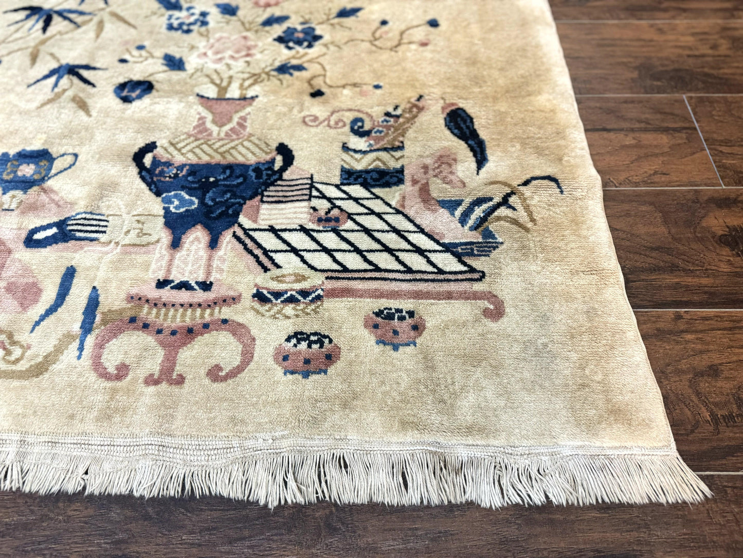 Chinese Rug 5x3, Horizontal Rug, Vases Flowers, Handmade Antique Vintage Carpet, Peking Rug, Chinese Wool Rug - Nuvé