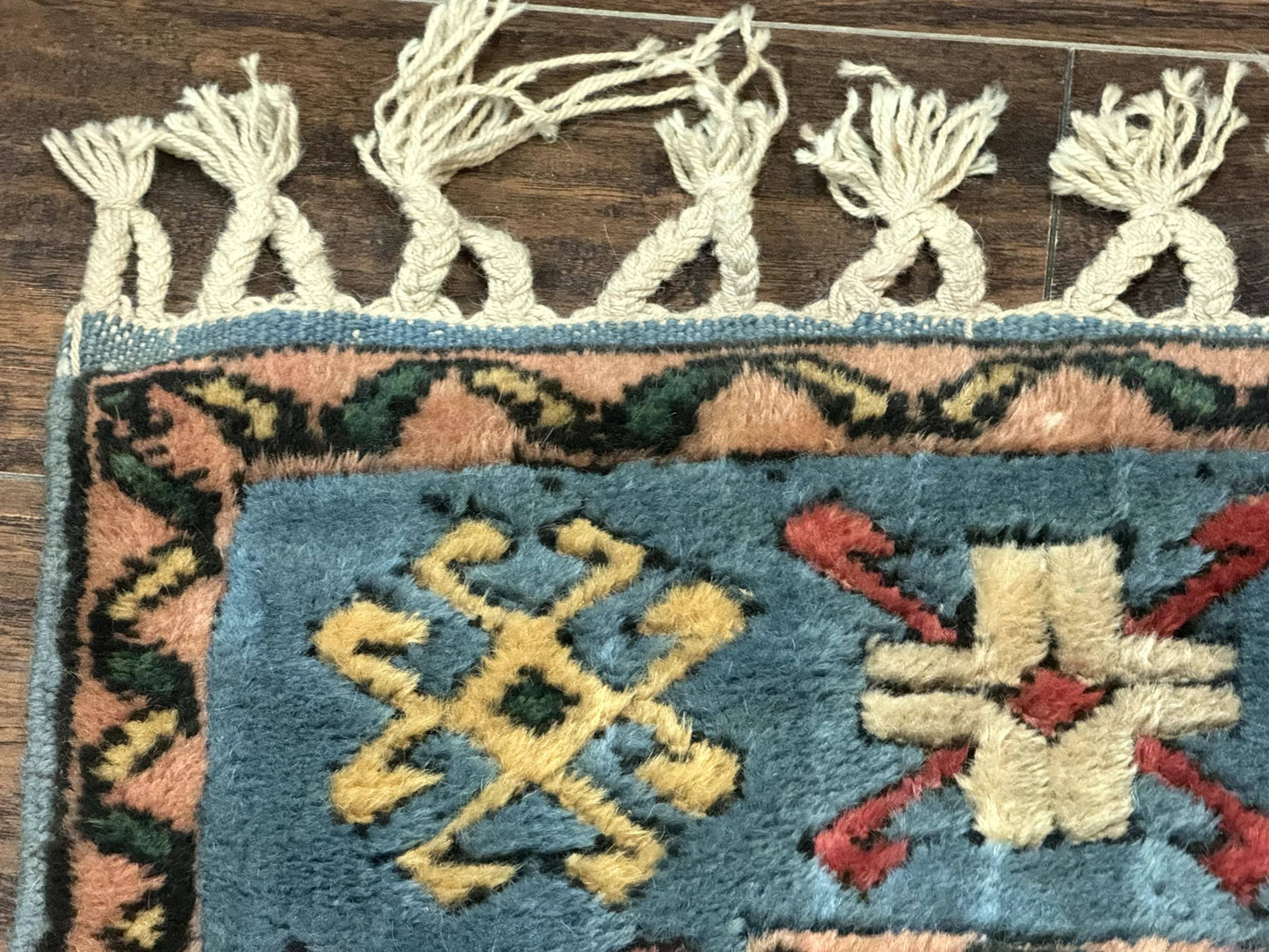 Turkish Kazak Runner Rug 3x11, Cream and Light Blue, Vintage - Nuvé