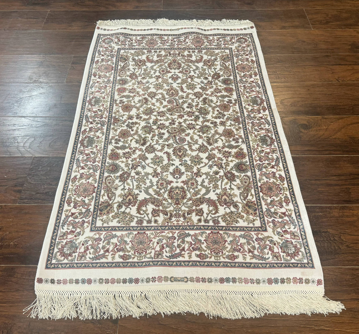Small Turkish Silk Rug 2.6 x 4, Ivory, Allover Design, Bamboo Silk - Nuvé
