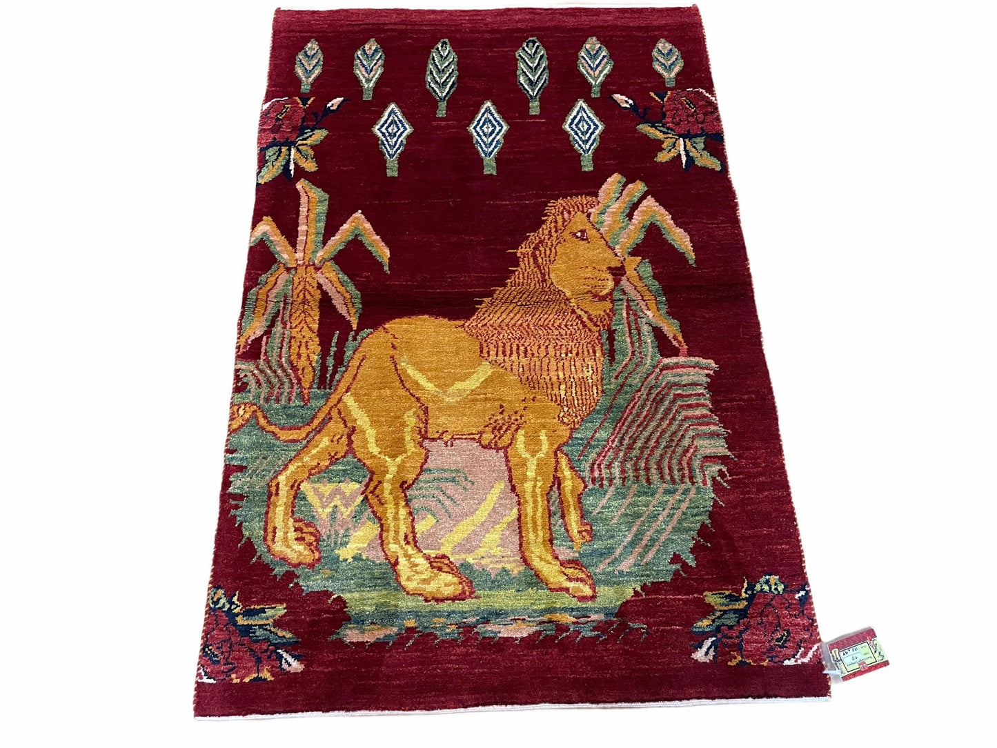 3 X 5 Handmade Rug New Vintage Rug Quality Wool Pictorial Lion Jungle Veg Dyes - Nuvé