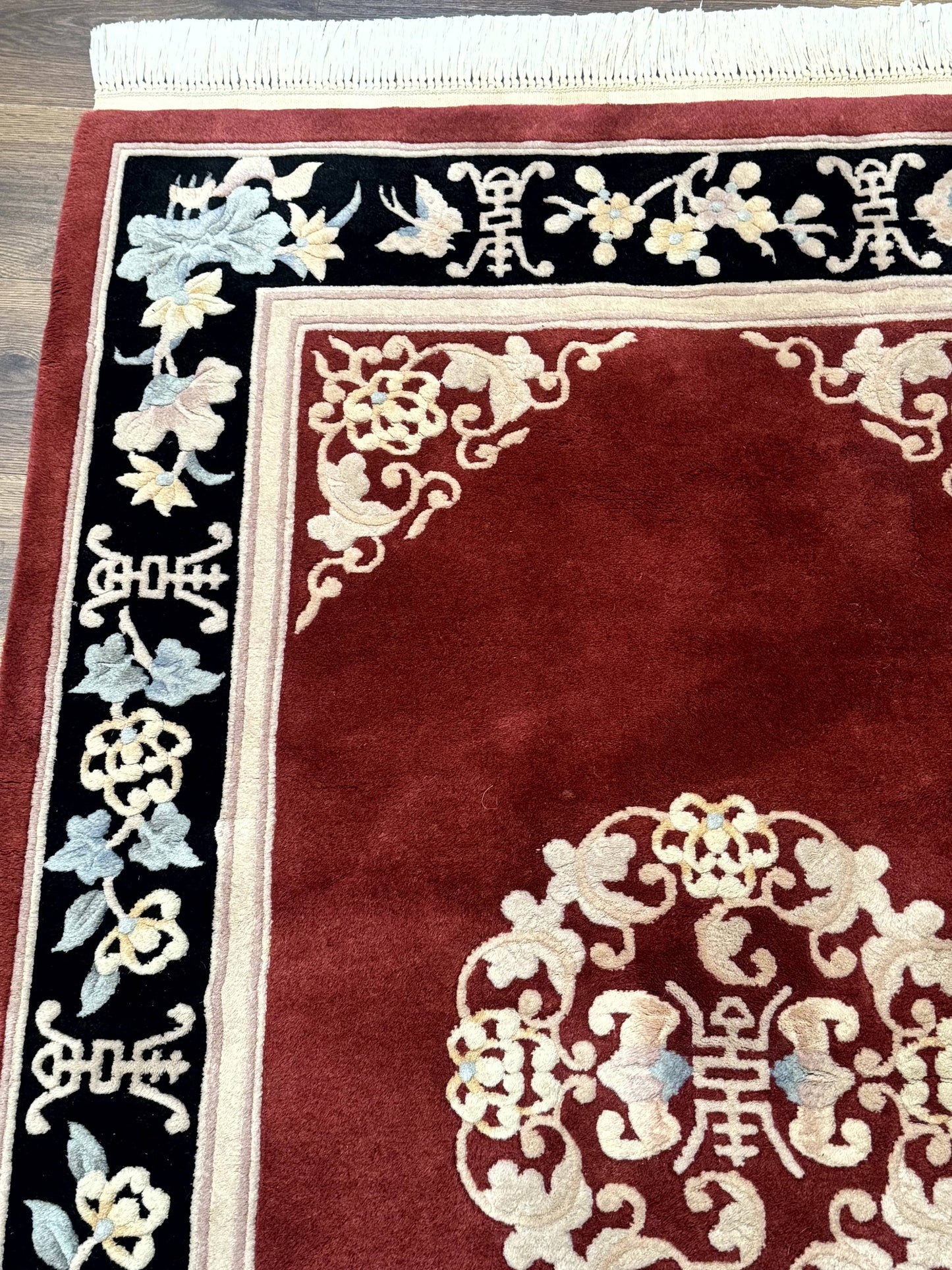 Dark Red Chinese Wool Rug 4x6, Chinese 90 Line Rug, Carving Rug, Handmade, Pair B - Nuvé