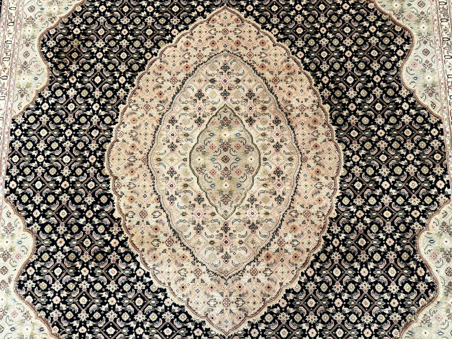 Sino Persian Rug 8x10, Herati Mahi Pattern, Fine 170 KPSI, Black, Wool and Silk Highlights - Nuvé