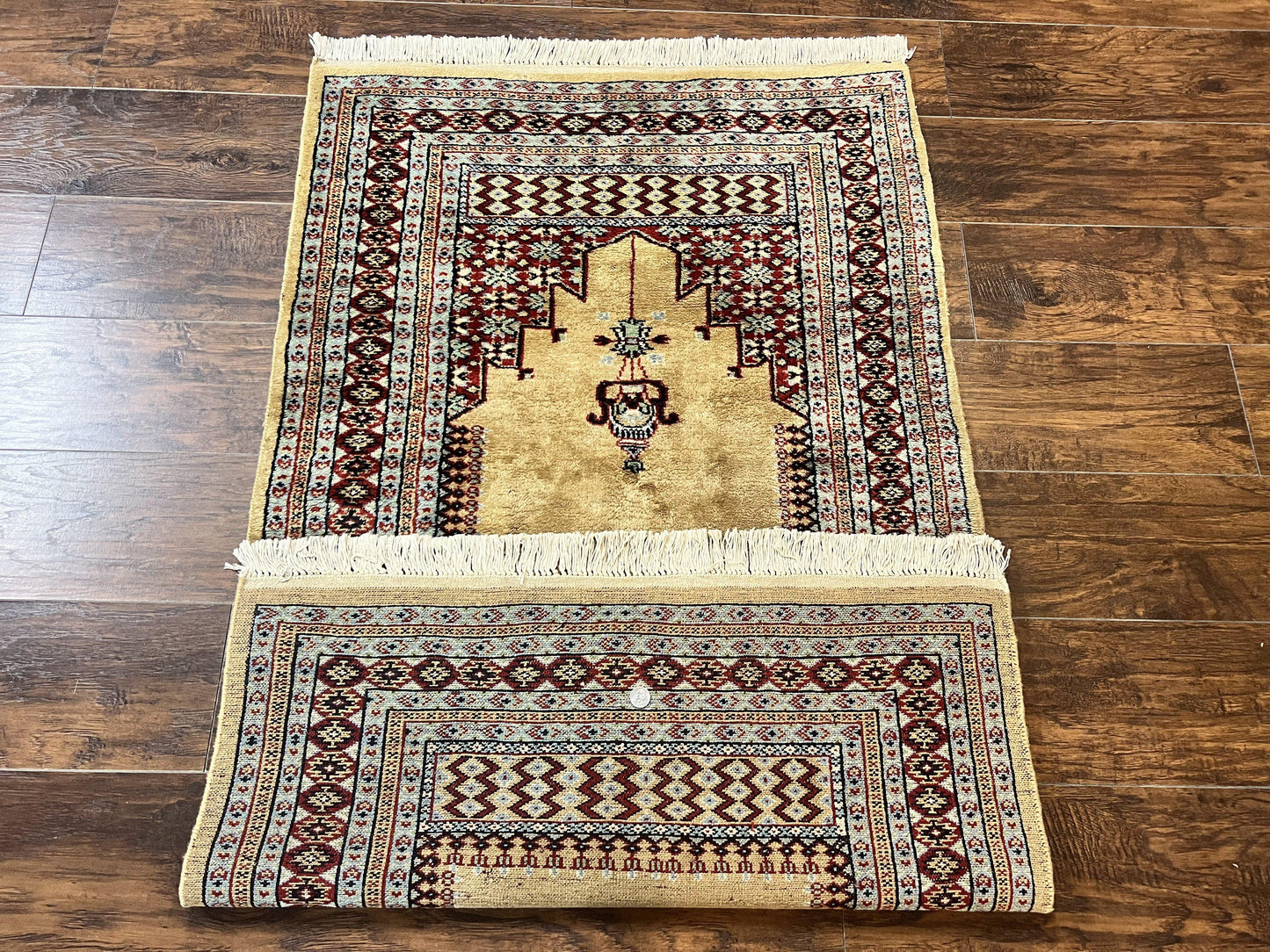 Bokhara Prayer Rug 3x5, Pakistani Turkoman Carpet, Tan, Handmade Vintage Wool Carpet - Nuvé