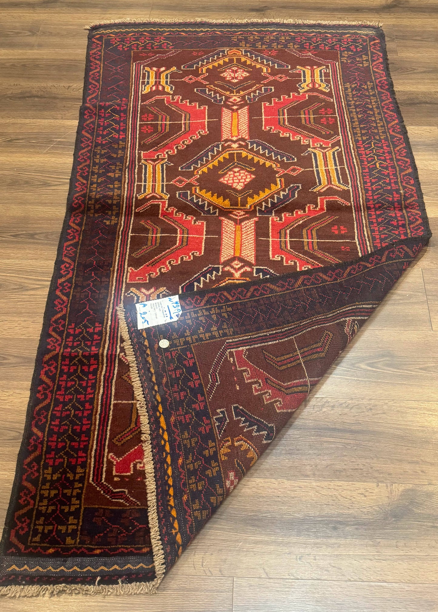 Afghan Rug 3x7, Maroon and Navy Blue, Balouch Carpet, Tribal Rug, New - Nuvé