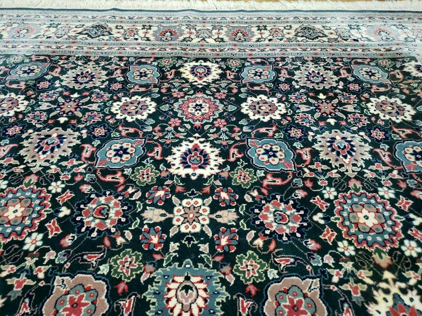 8' X 10' Handmade Indian Oriental Wool Rug Carpet Organic Dye Forest Green Nice - Nuvé