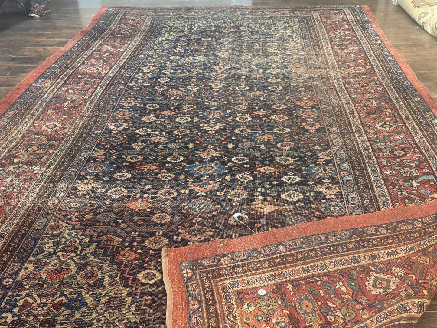 Antique Persian Bidjar Rug 8x15 – Navy Blue, Herati Pattern, Early 20th Century - Nuvé