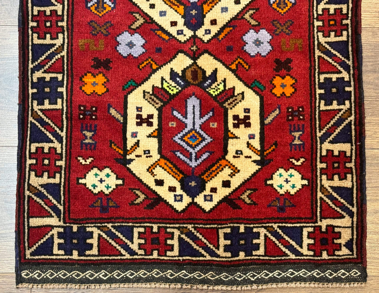 Small Persian Tribal Rug, Red and Ivory, Baluch Rug - Nuvé