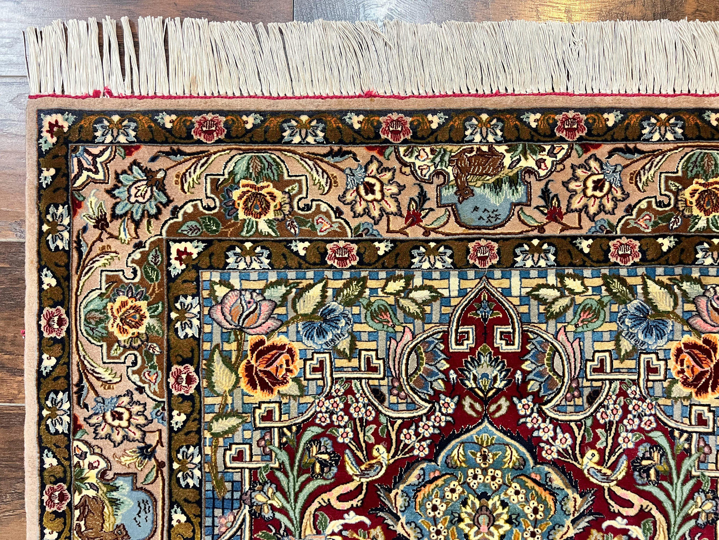 Marvelous Persian Isfahan Rug 3.7 x 5.6, Tree of Life and Animal Pictorials, Handmade Vintage Super Fine 600 KPSI, Kork Wool Silk Highlights, Rare - Nuvé