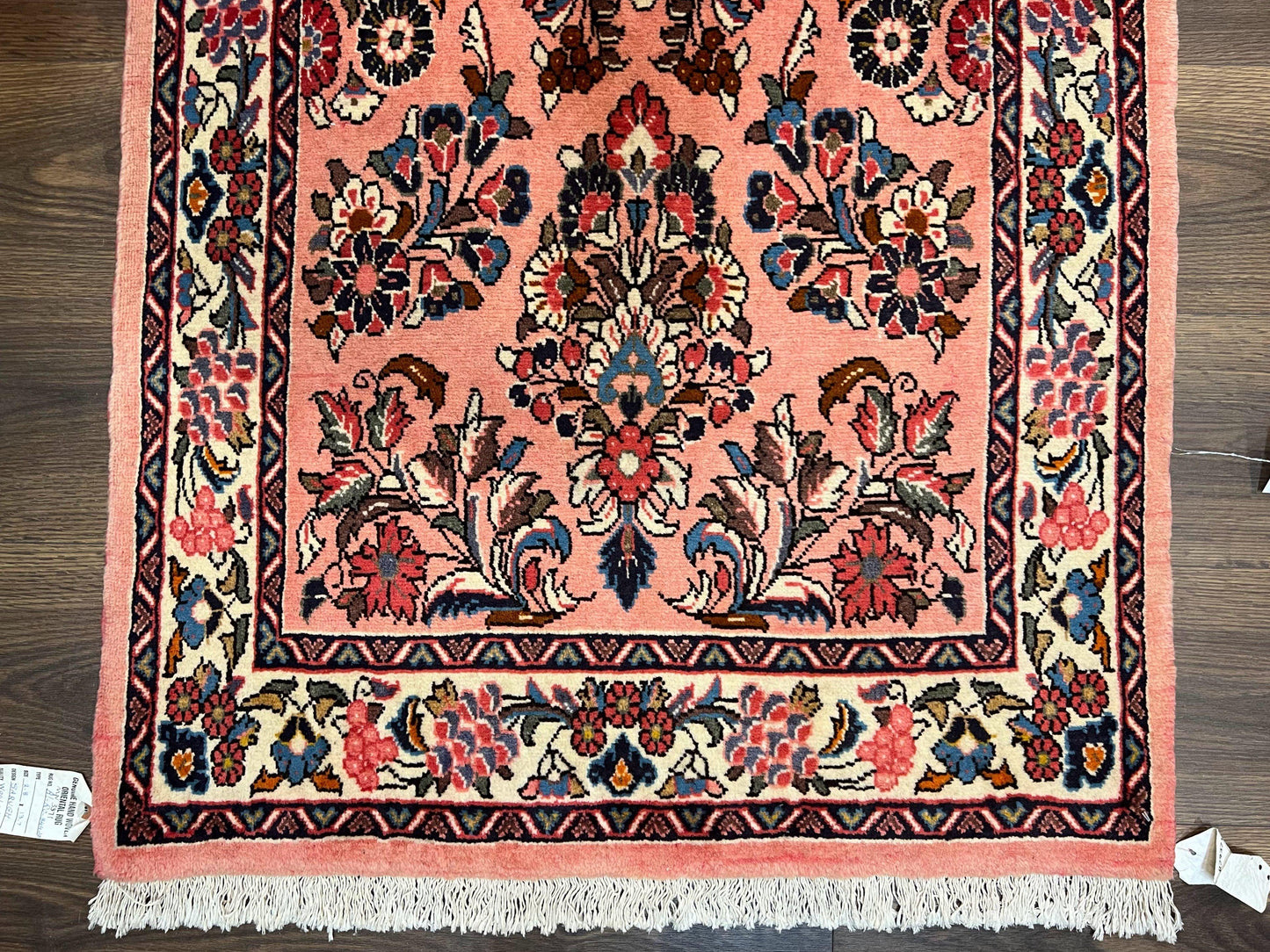 Persian Runner Rug 2.9 x 13.6, Semi Antique Vintage Persian Sarouk Hallway Rug, Wool Oriental Runner, Salmon and Cream, Floral Allover Hand Knotted - Nuvé