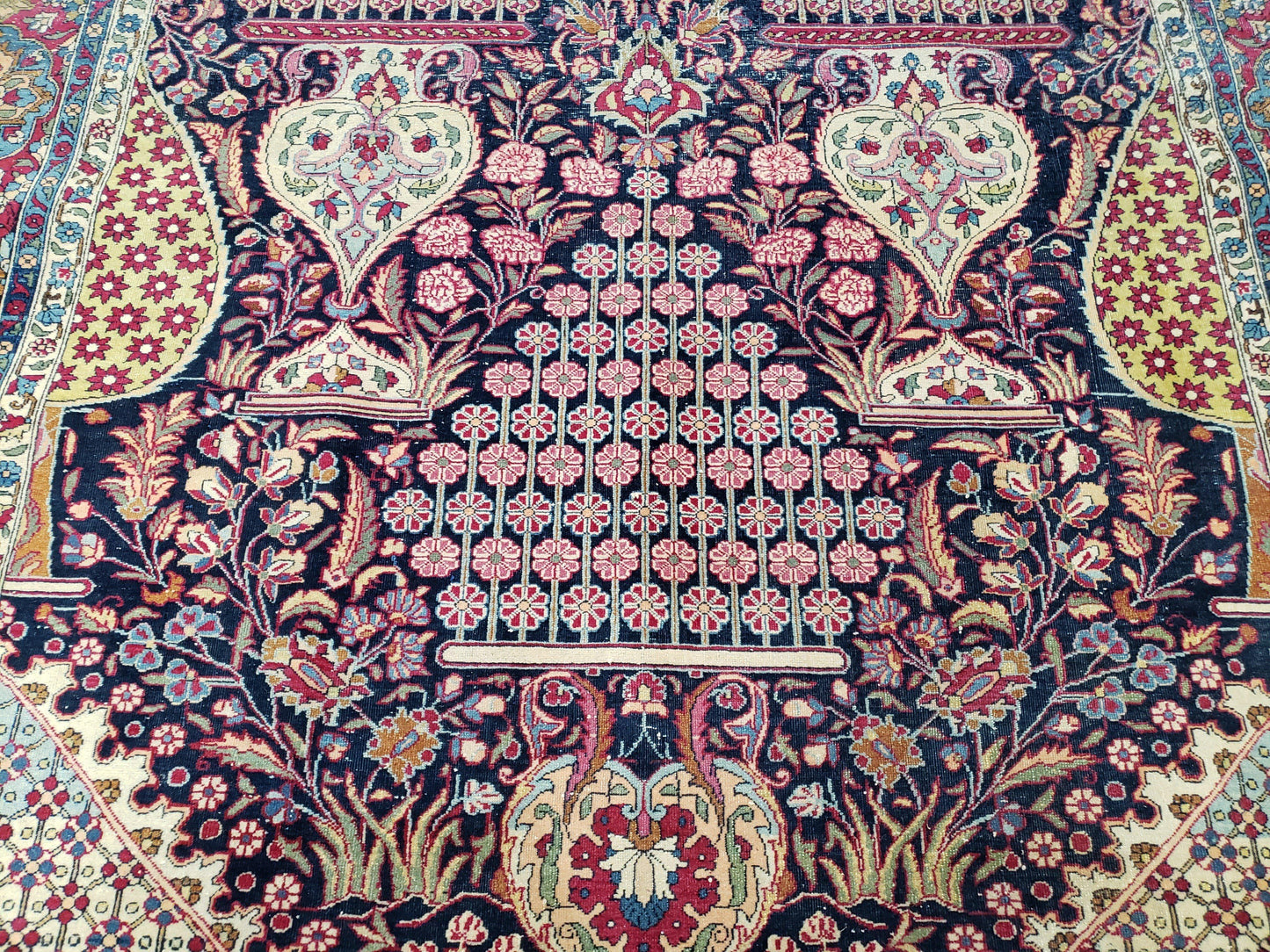 Antique Persian Tehran Rug 5x8, Midnight Blue and Red, Hand-Knotted, Wool - Nuvé
