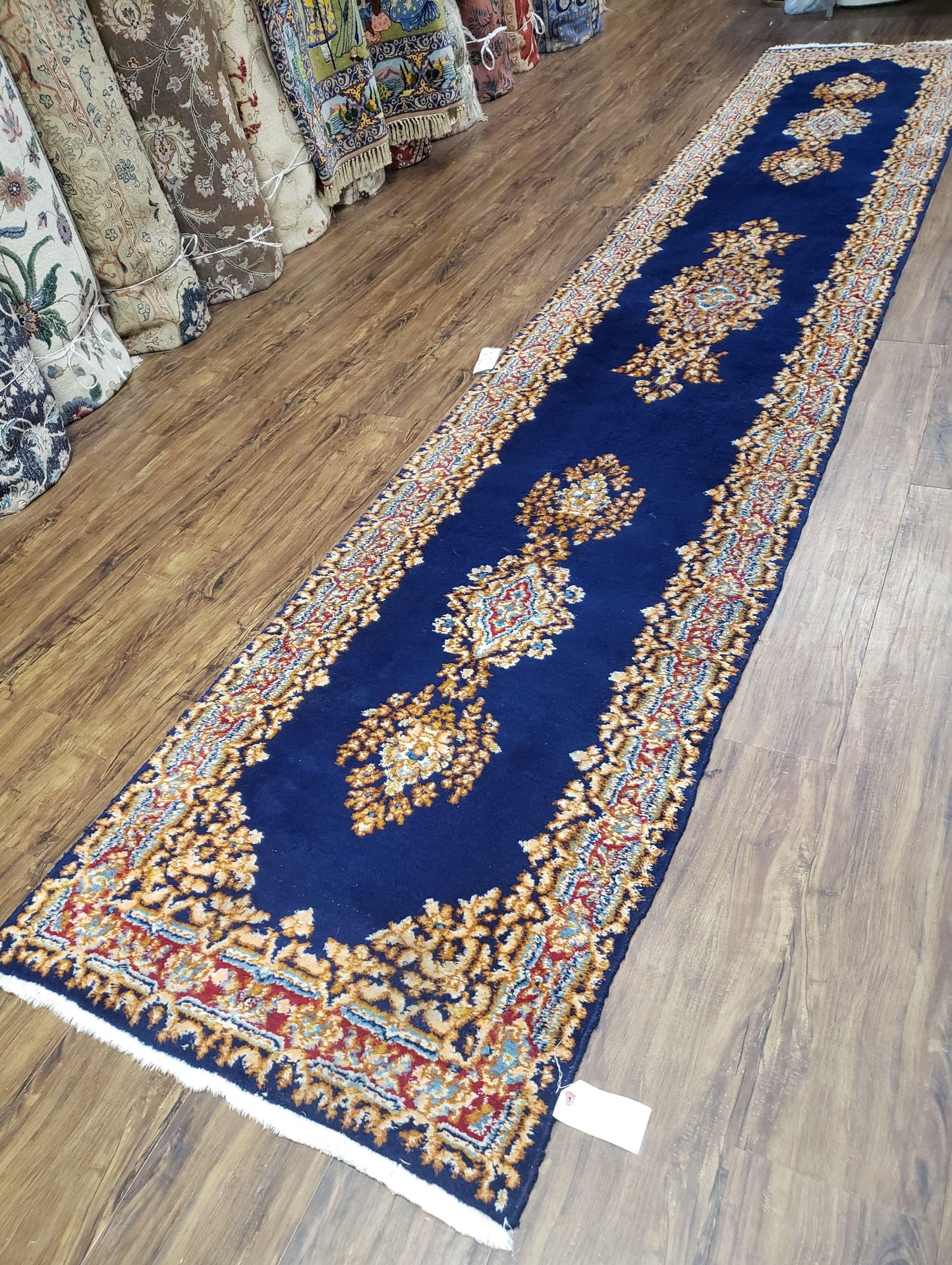 Semi Anique Dark Blue Persian Kerman Runner, 2'7" x 13'5" - Nuvé