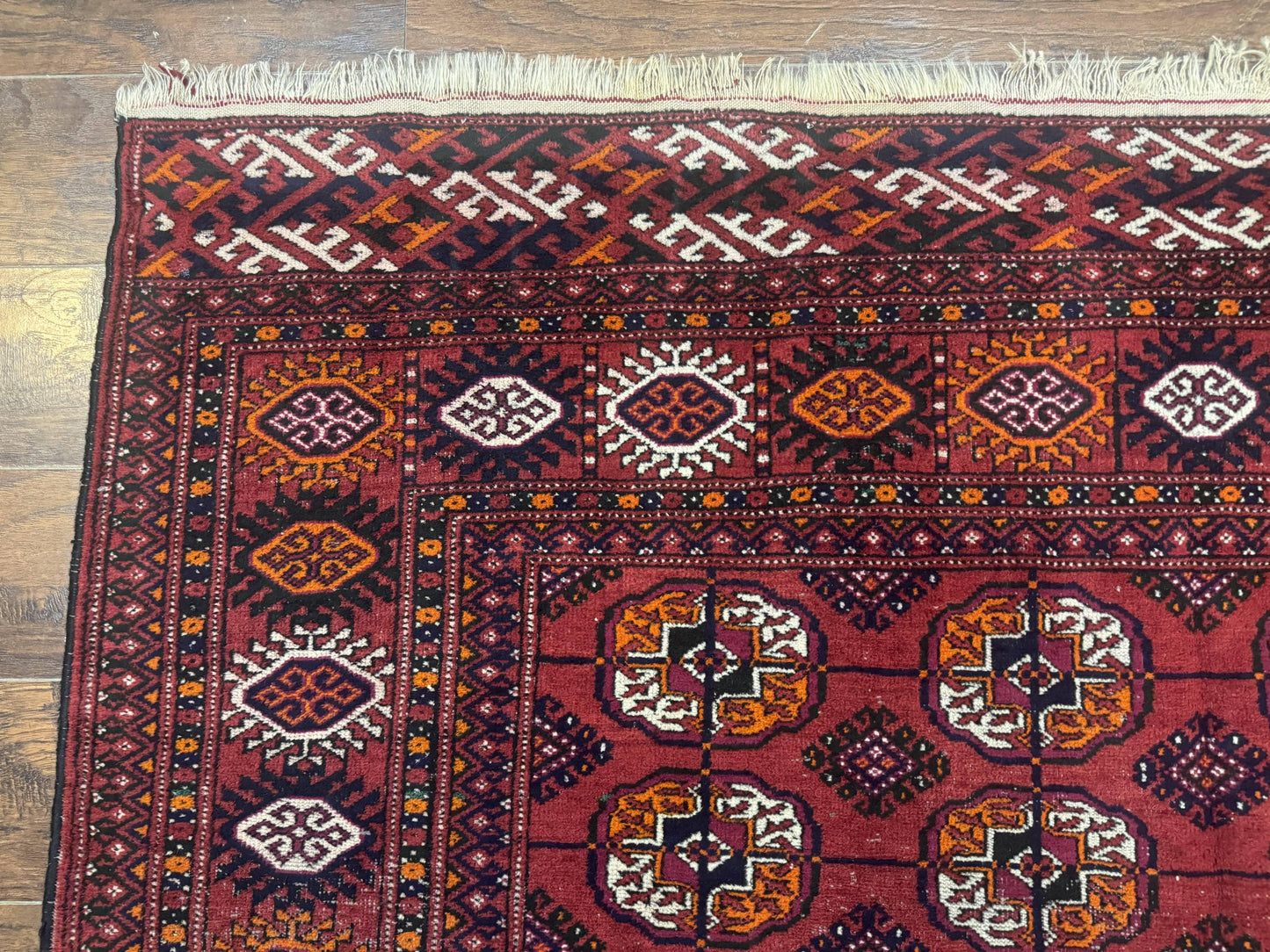 Antique Persian Turkoman Bokhara Rug 7x11, Tribal Rug, Red - Nuvé