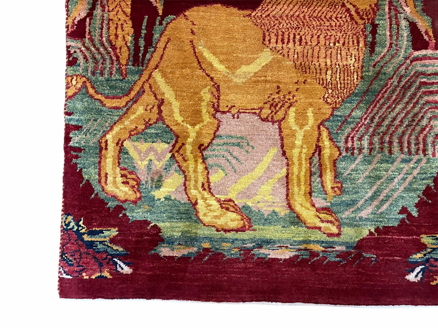 3 X 5 Handmade Rug New Vintage Rug Quality Wool Pictorial Lion Jungle Veg Dyes - Nuvé