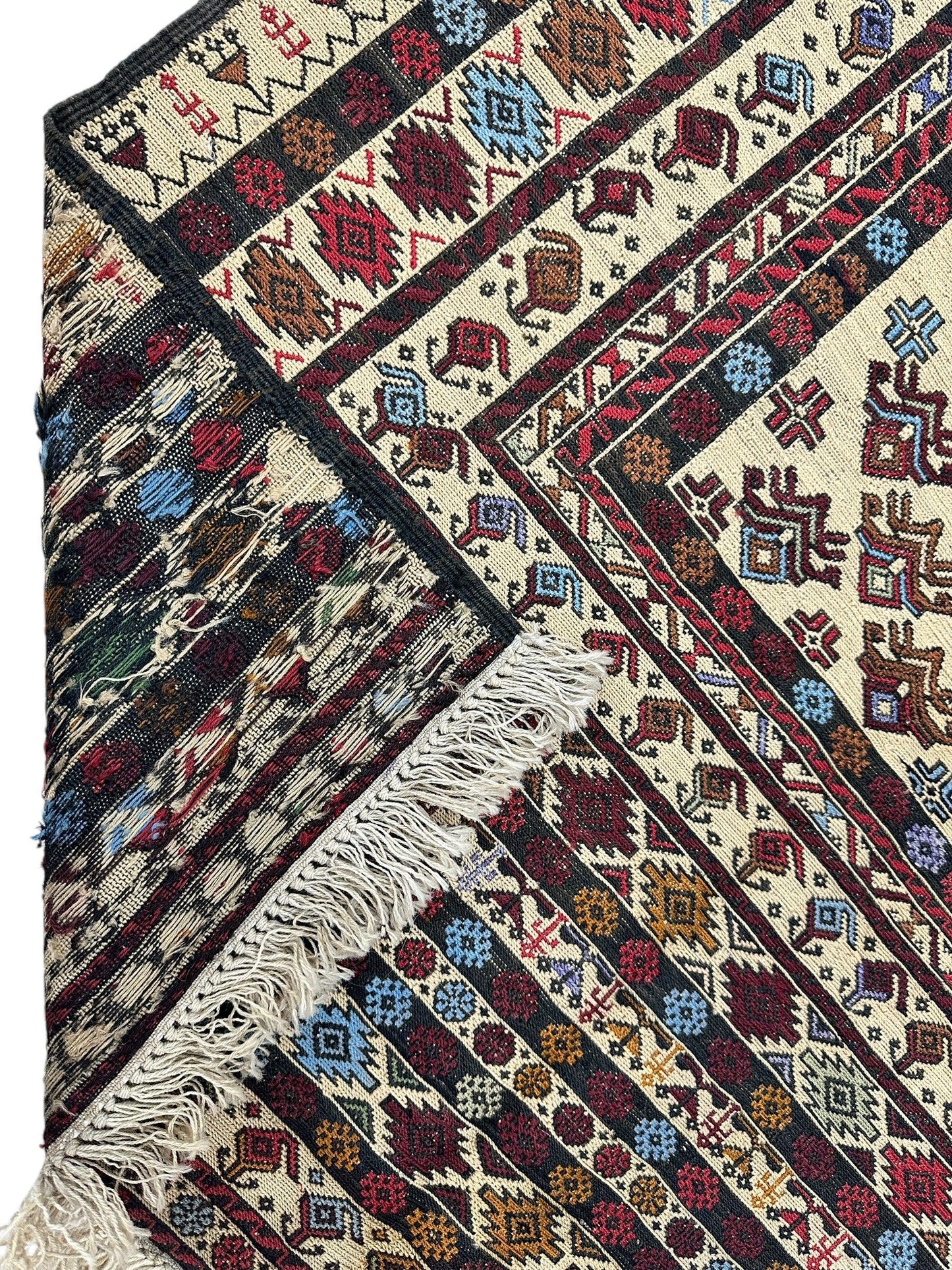 Hand-Woven Afghani Maliki Soumak Wool Kilim Rug - 4'2" x 6' - Nuvé