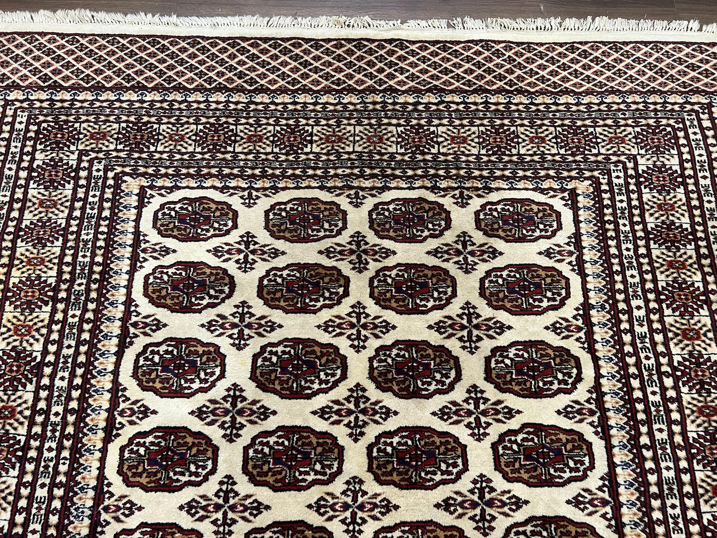 Pakistani Turkoman Rug 6x9, Cream and Red Hand Knotted Wool Oriental Carpet, Yamud Rug, Tribal Rug 6 x 9, Bohemian Area Rug, Bokhara Rug - Nuvé