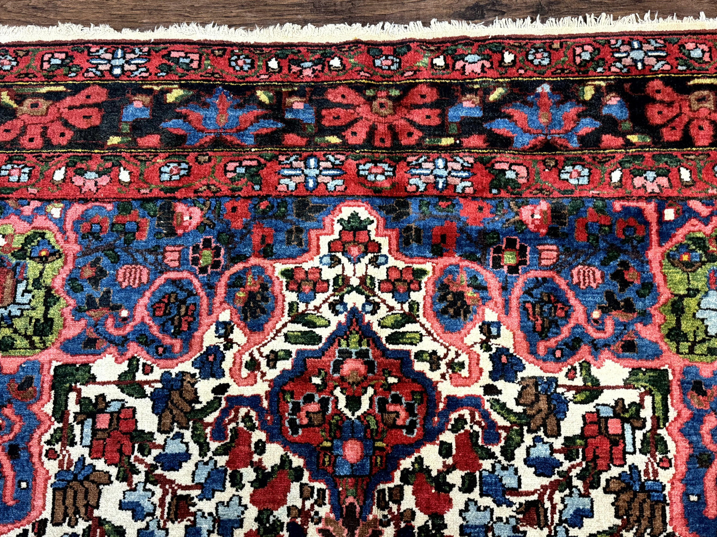 Persian Bakhtiari Rug 7x10, Antique Persian Carpet, Colorful, Great Colors, Ivory Red Blue, Rare Tribal Rug - Nuvé