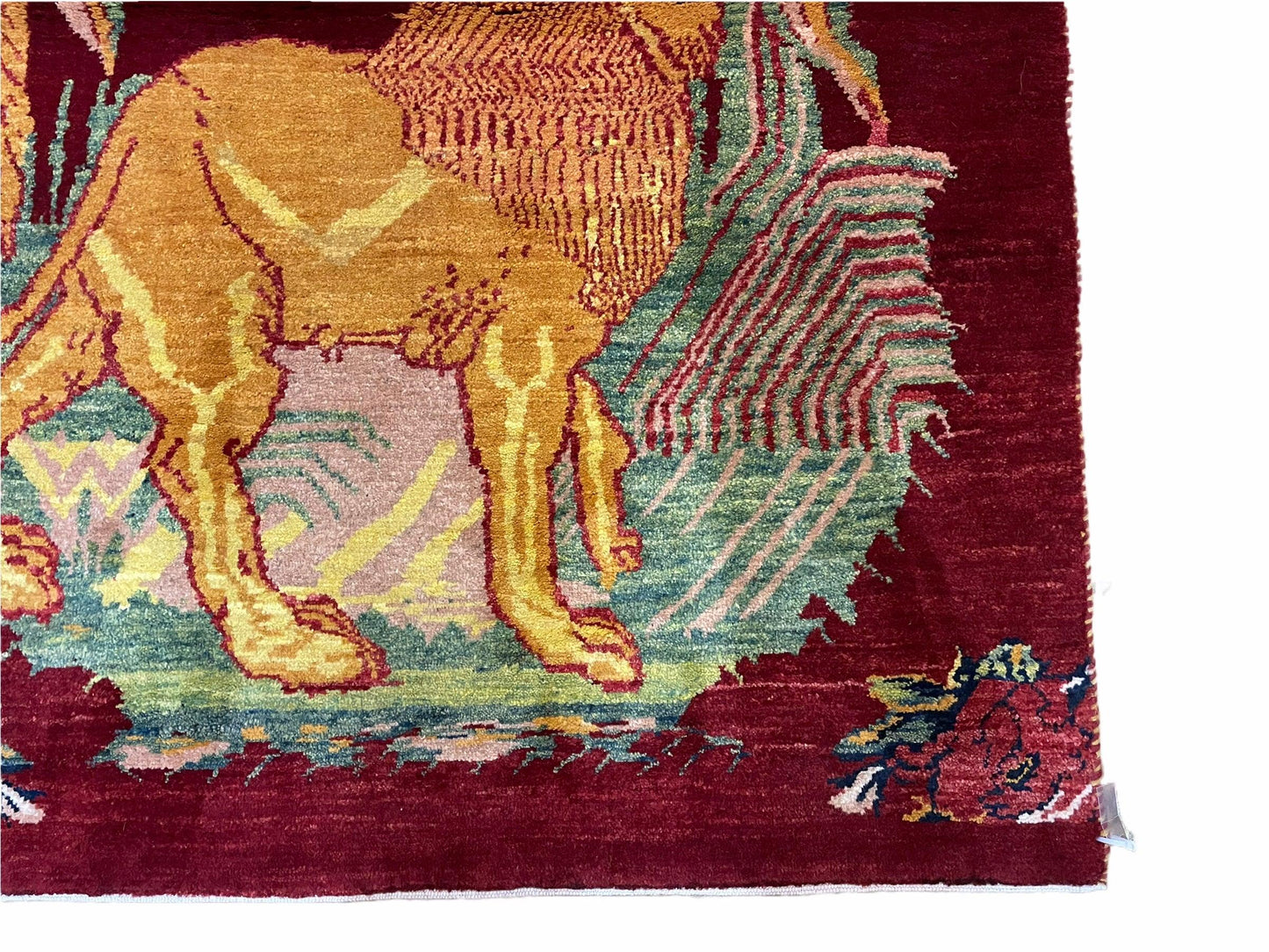 3 X 5 Handmade Rug New Vintage Rug Quality Wool Pictorial Lion Jungle Veg Dyes - Nuvé