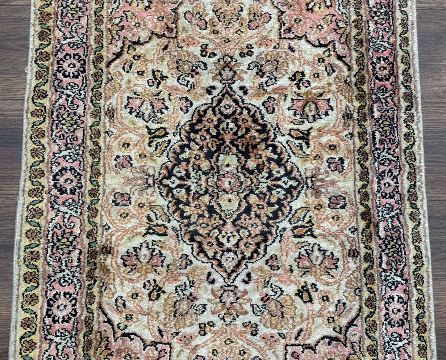Silk Indian Kashmiri Runner Rug 2.7 x 9.8, Floral Medallions - Nuvé