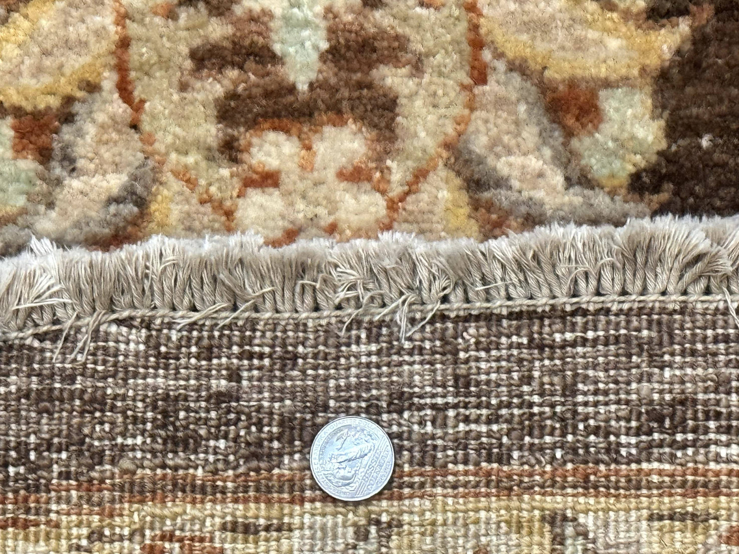 Round Pakistani Rug 6x6, Brown and Beige, Floral, Peshawar Rug, Traditional - Nuvé