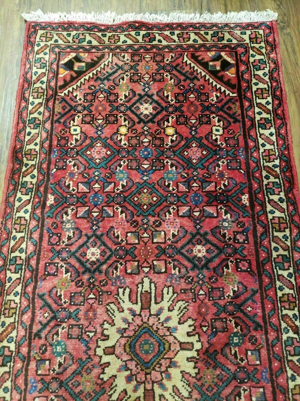 Persian Hamadan Runner Rug 2.8 x 14, Red, Vintage Handmade Wool Runner Rug - Nuvé