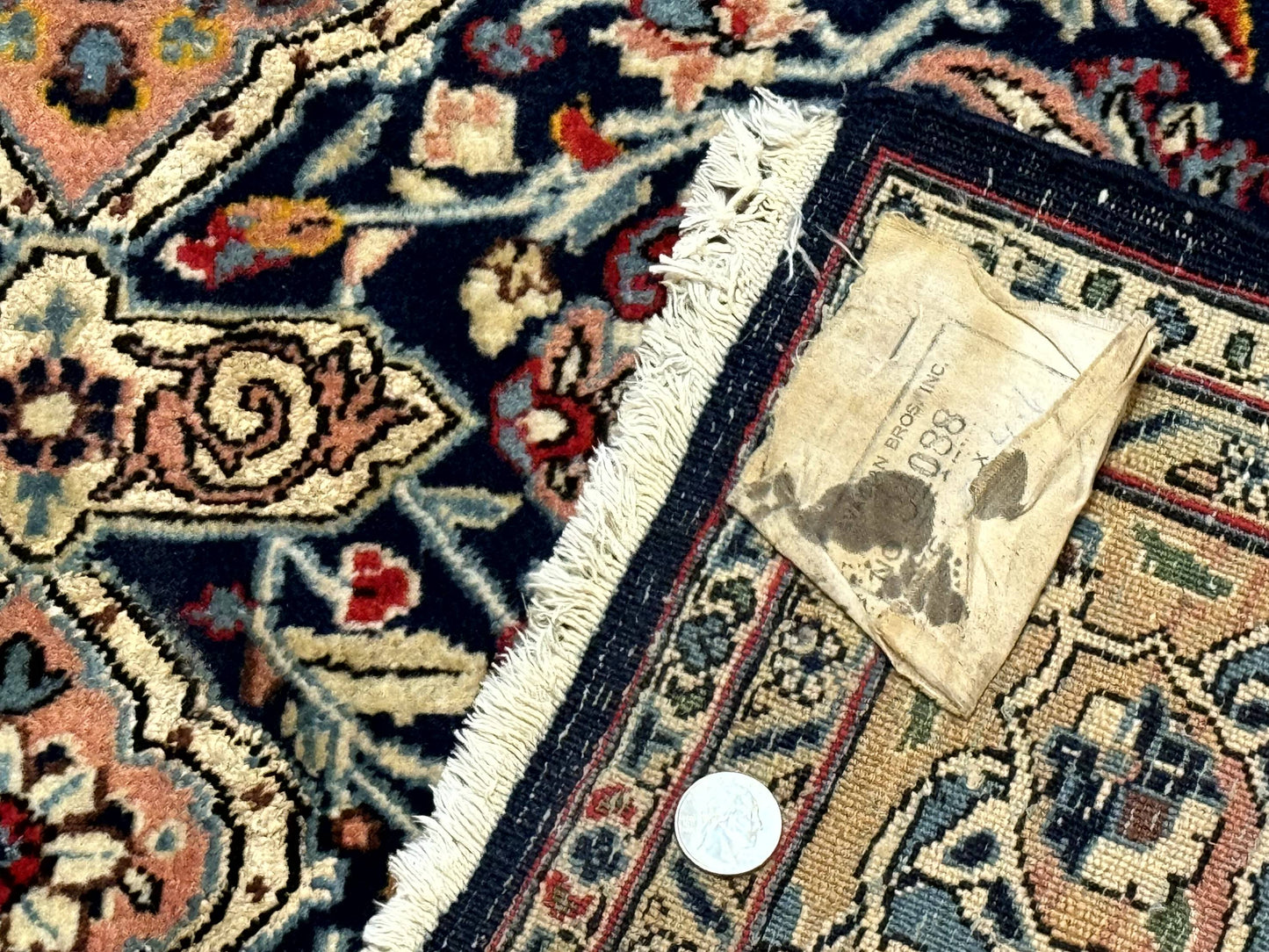 Persian Qum Rug 5x7 in Navy Light Blue and Ivory, Wool wilh Silk Highlights, 225 KPSI - Nuvé
