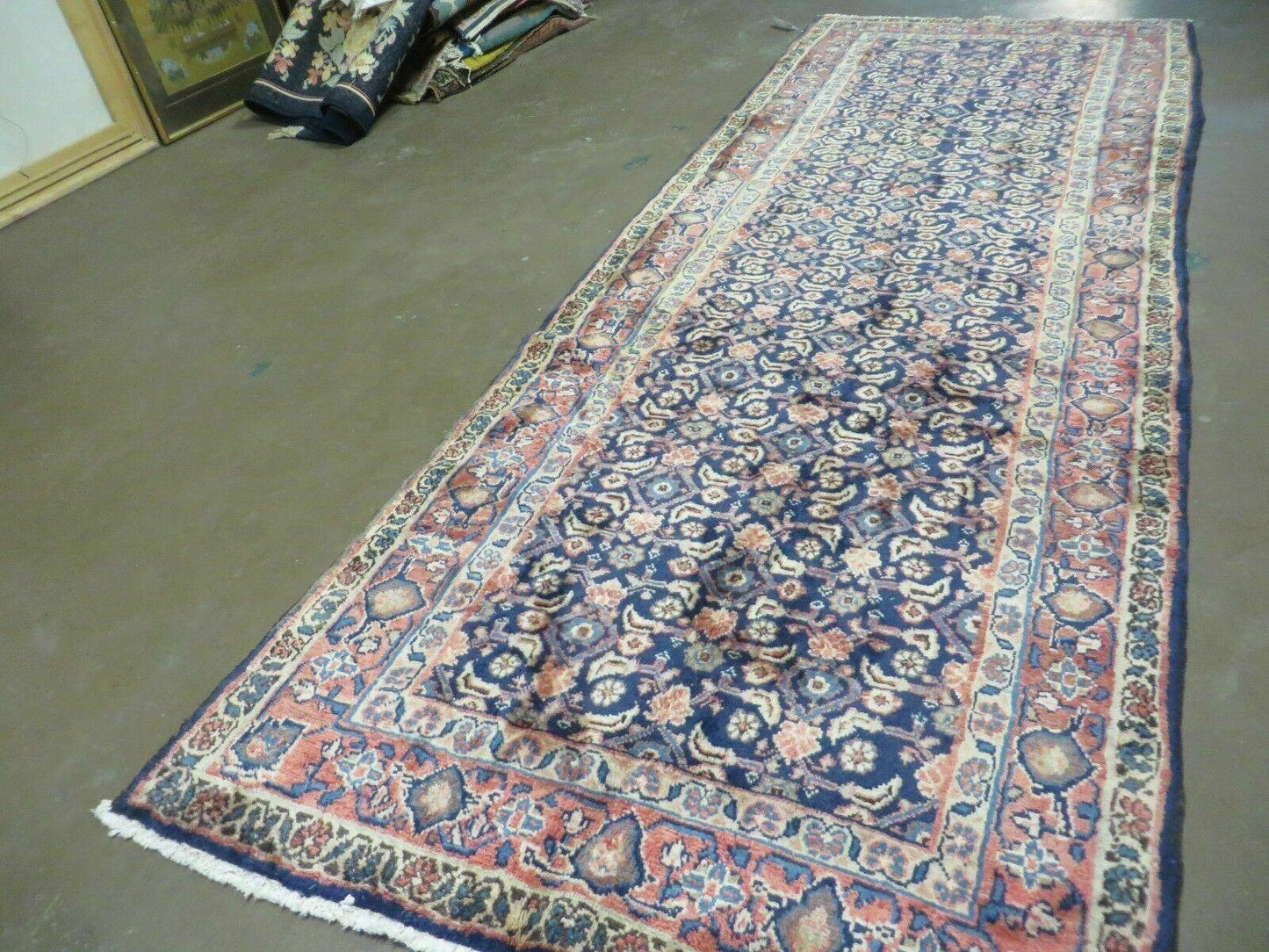 3'7" X 10' Antique Handmade India Floral Oriental Wool Runner Rug Organic Blue - Nuvé