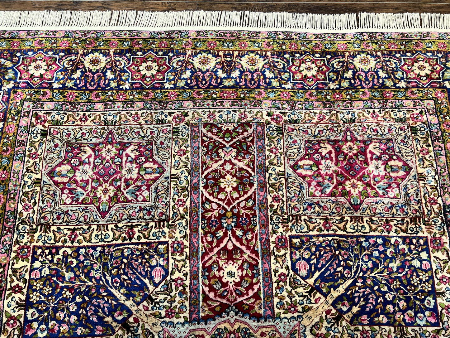 Persian Kirman Lavar Rug 8x9, Antique Persian Carpet, Colorful Multicolor 1920s Handmade Wool Rug, Garden Panel Design, Fine 200 KPSI - Nuvé