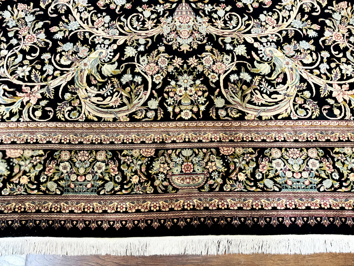 Pak Persian Rug 9x12, Highly Detailed Fine 260 KPSI, Floral, Handmade Traditional Carpet, Black - Nuvé