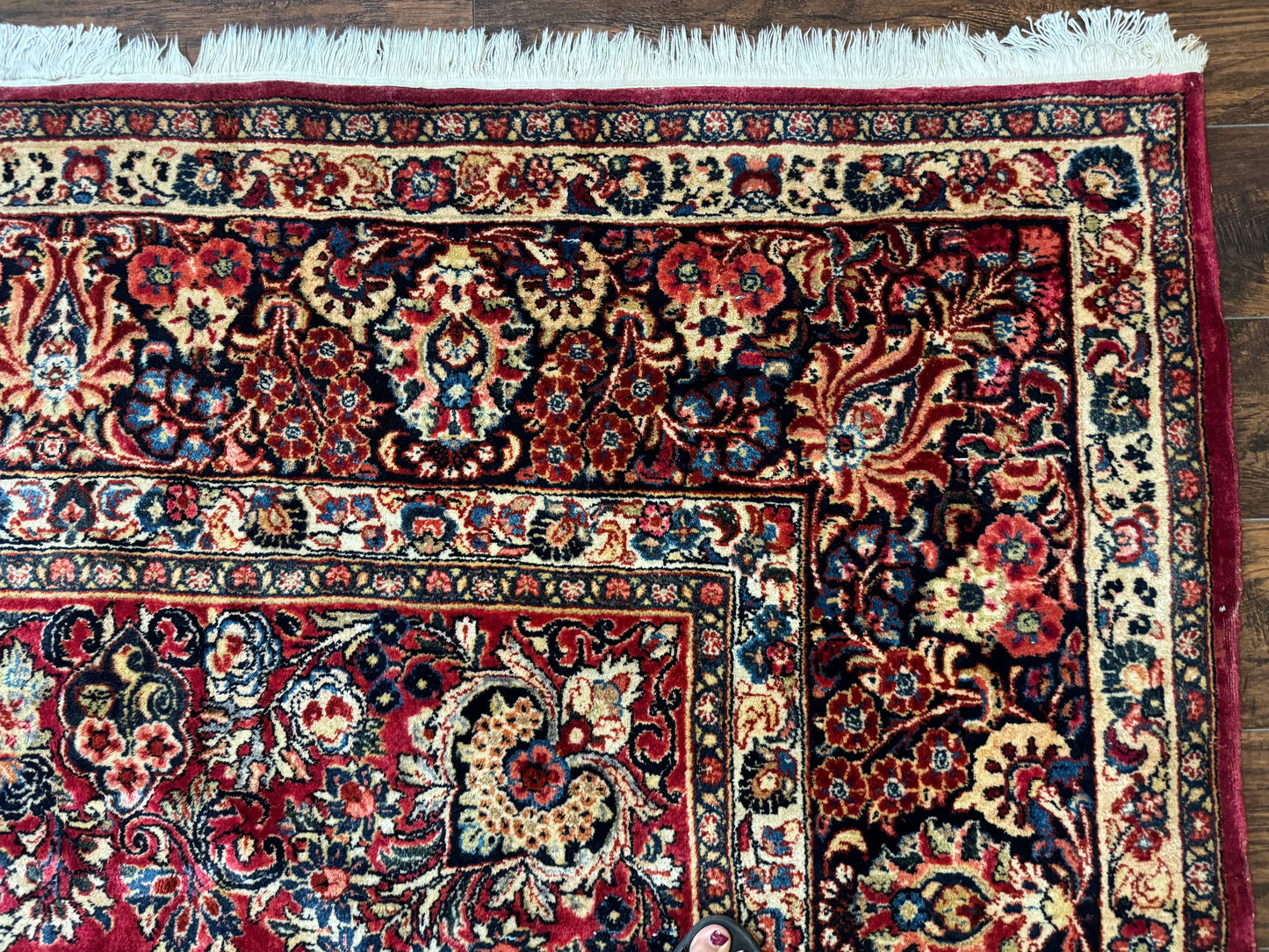 Persian Sarouk Rug 10x10, Square Persian Carpet, Red, Floral, Antique - Nuvé