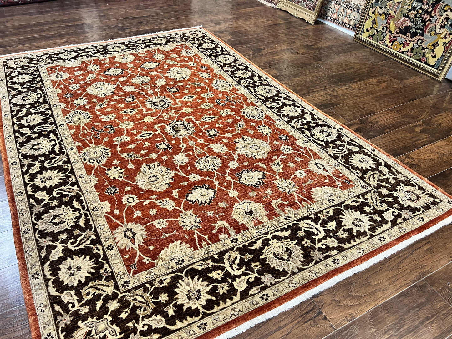 Pakistani Oriental Rug 6x9, Red, Floral Allover, Handmade Wool Rug, Peshawar Chobi Rug, Pak Persian Carpet 6 x 9 - Nuvé