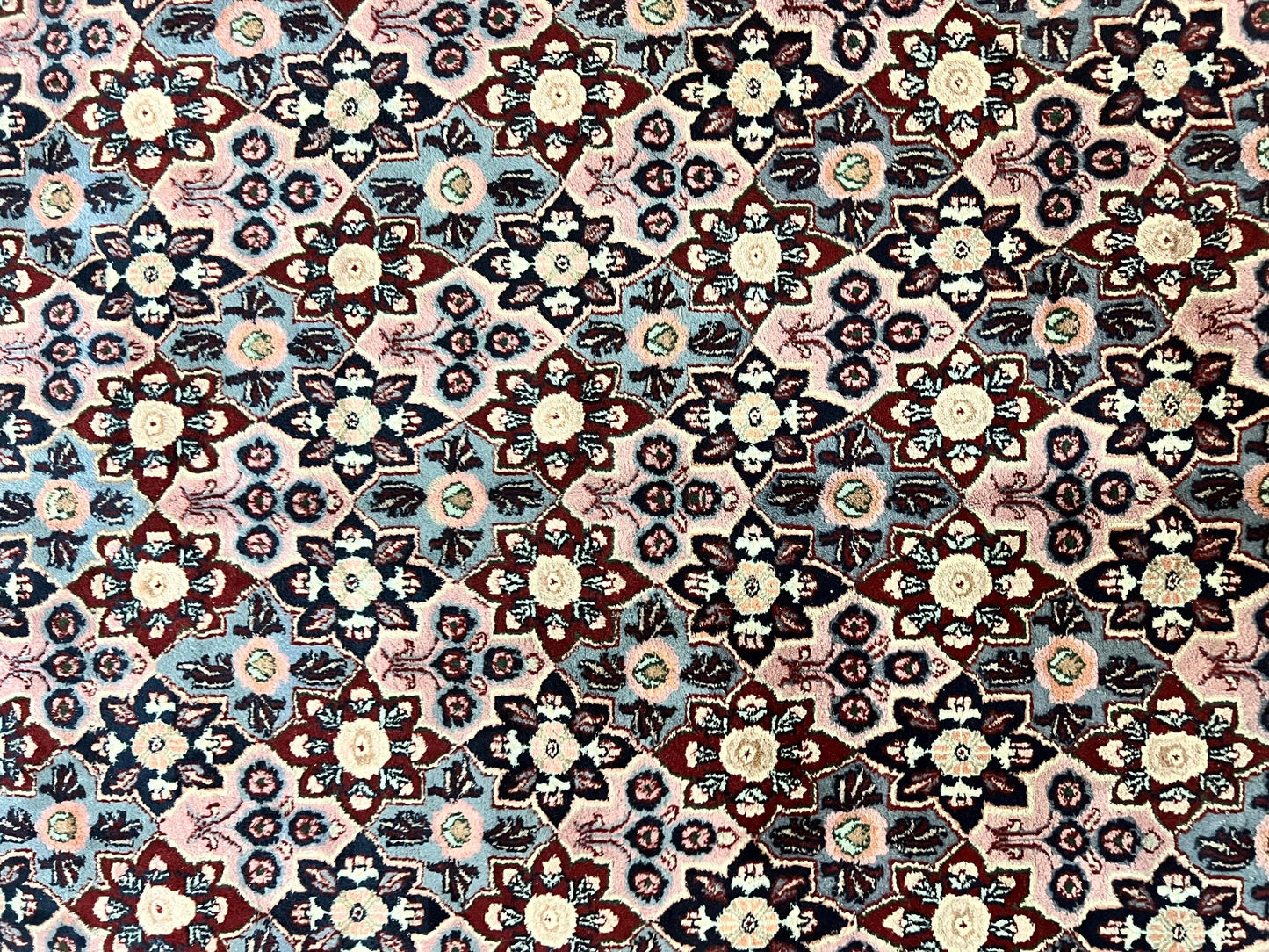 Indo Persian Rug 8x10, Repeated Allover Pattern, Navy Blue Ivory, Handmade Vintage Wool Carpet - Nuvé