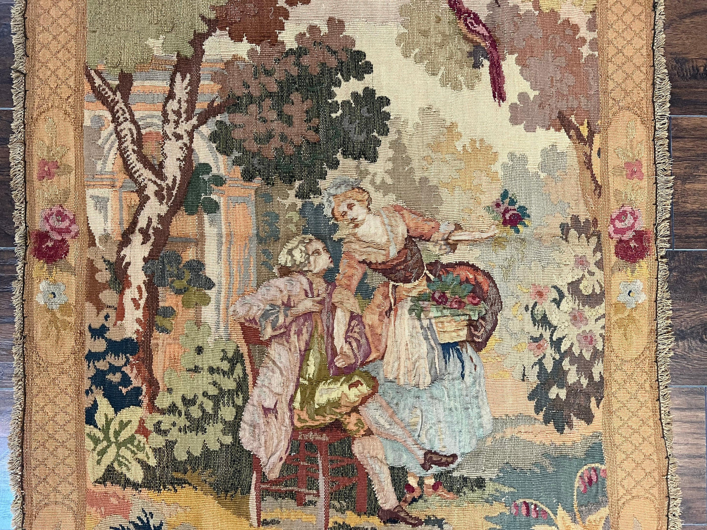 Antique Tapestry 3x4, European French Tapestry, Hand Loomed Victorian Tapestry, Vintage Wool Tapestry 3 x 4 ft - Nuvé