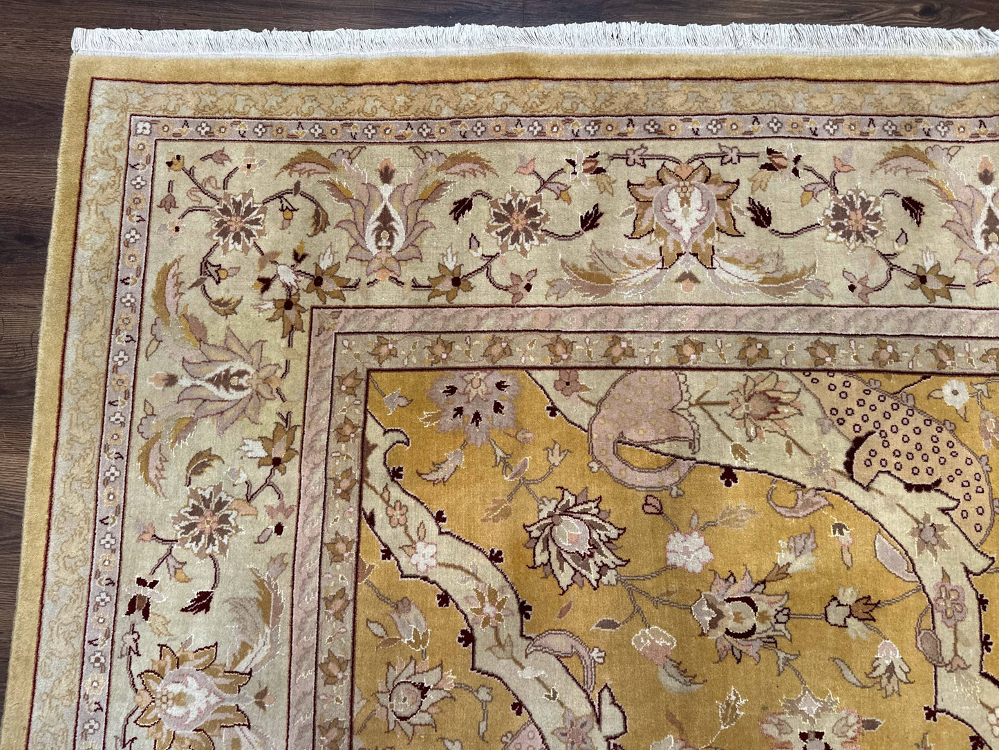 Sino Persian Rug 8x11, Wool with Silk Highlights, Unique Colors, Gold and Light Green, Fine 240 KPSI - Nuvé