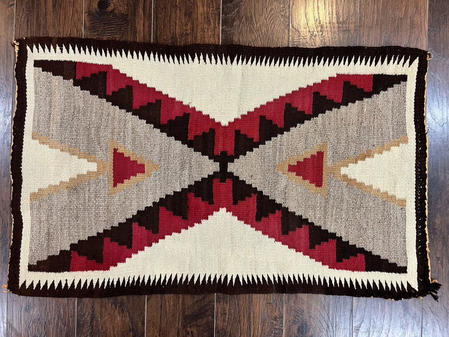 Antique Navajo Rug 2x4, Collectible Native American Wool Handmade Rug, Ivory Black Red Gray, Vintage Navajo Textile - Nuvé