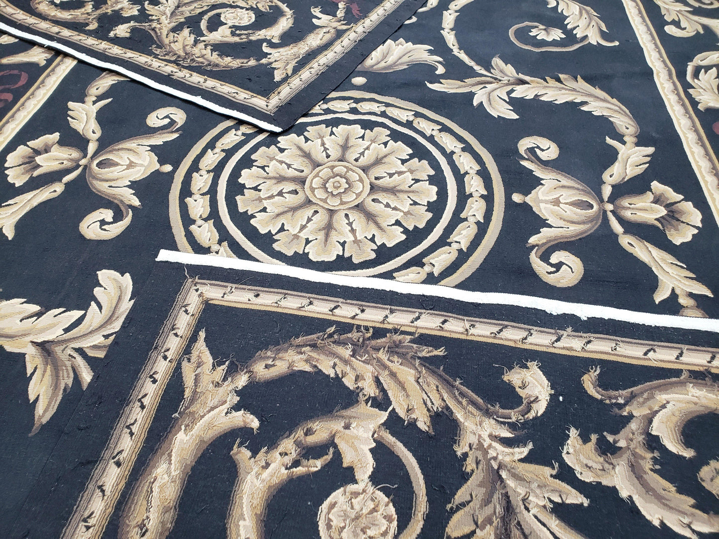 Black and Tan Aubusson Rug, 10 x 14 Aubusson Carpet, New Aubusson Rug, Elegant, Wool, Handmade Area Rug, Flatweave Rug, Large Aubusson Rug - Nuvé