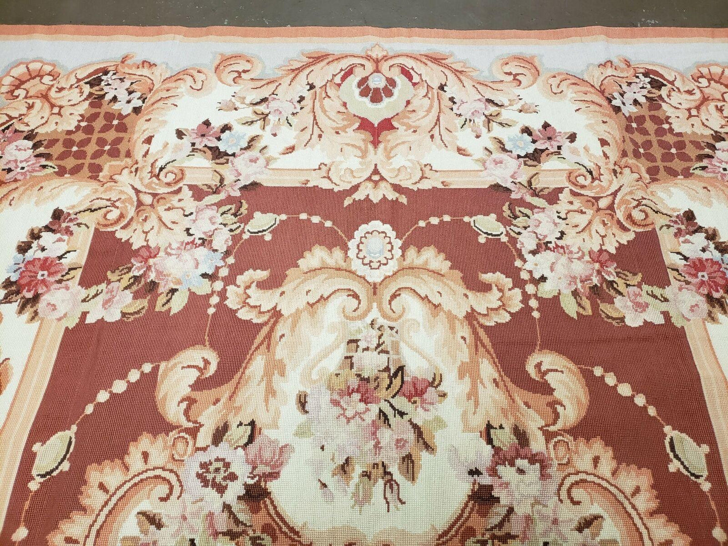 6' X 9' Vintage Handmade Chinese Needlepoint Wool Rug Flat Weave - Nuvé