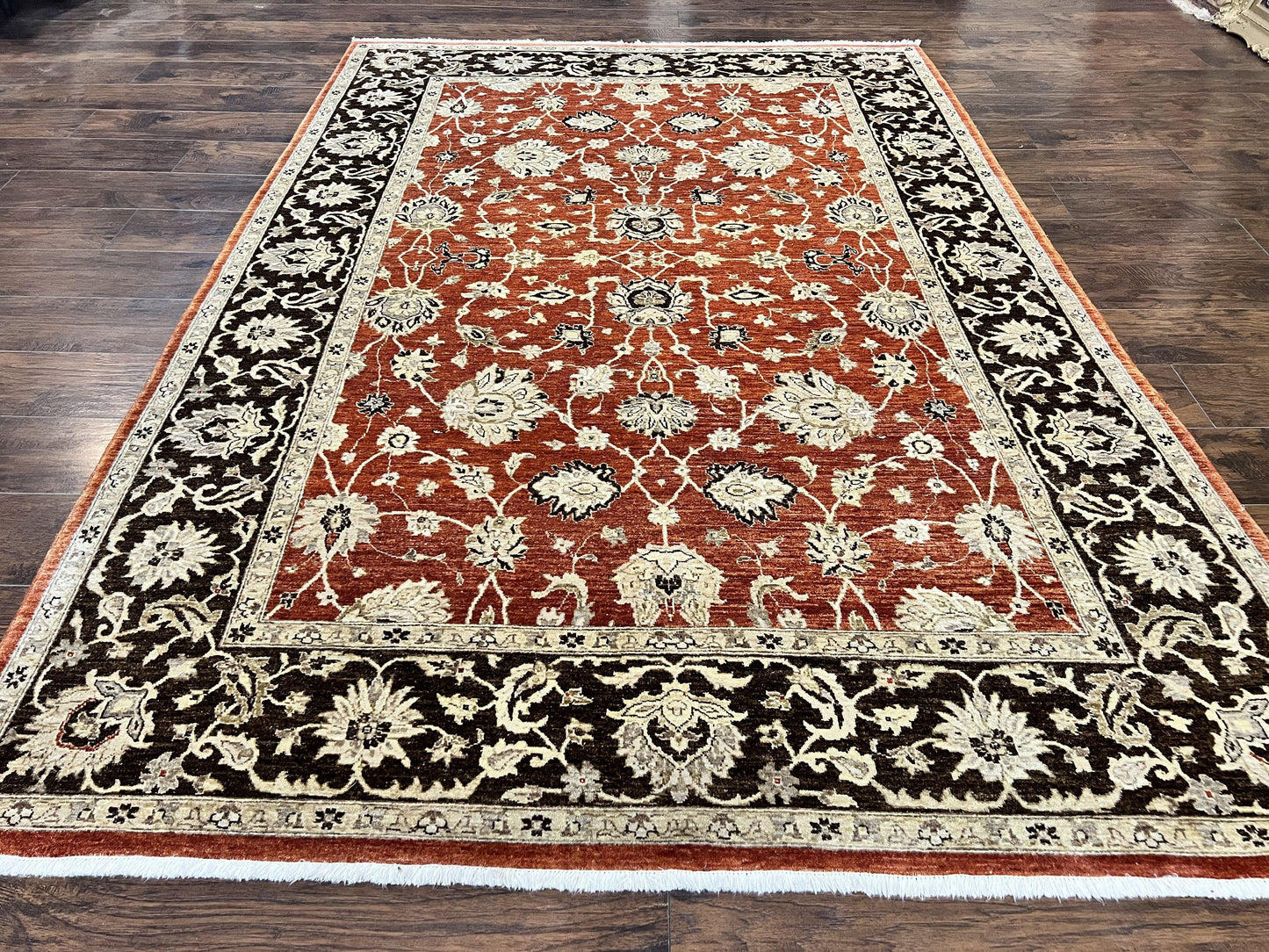 Pakistani Oriental Rug 6x9, Red, Floral Allover, Handmade Wool Rug, Peshawar Chobi Rug, Pak Persian Carpet 6 x 9 - Nuvé
