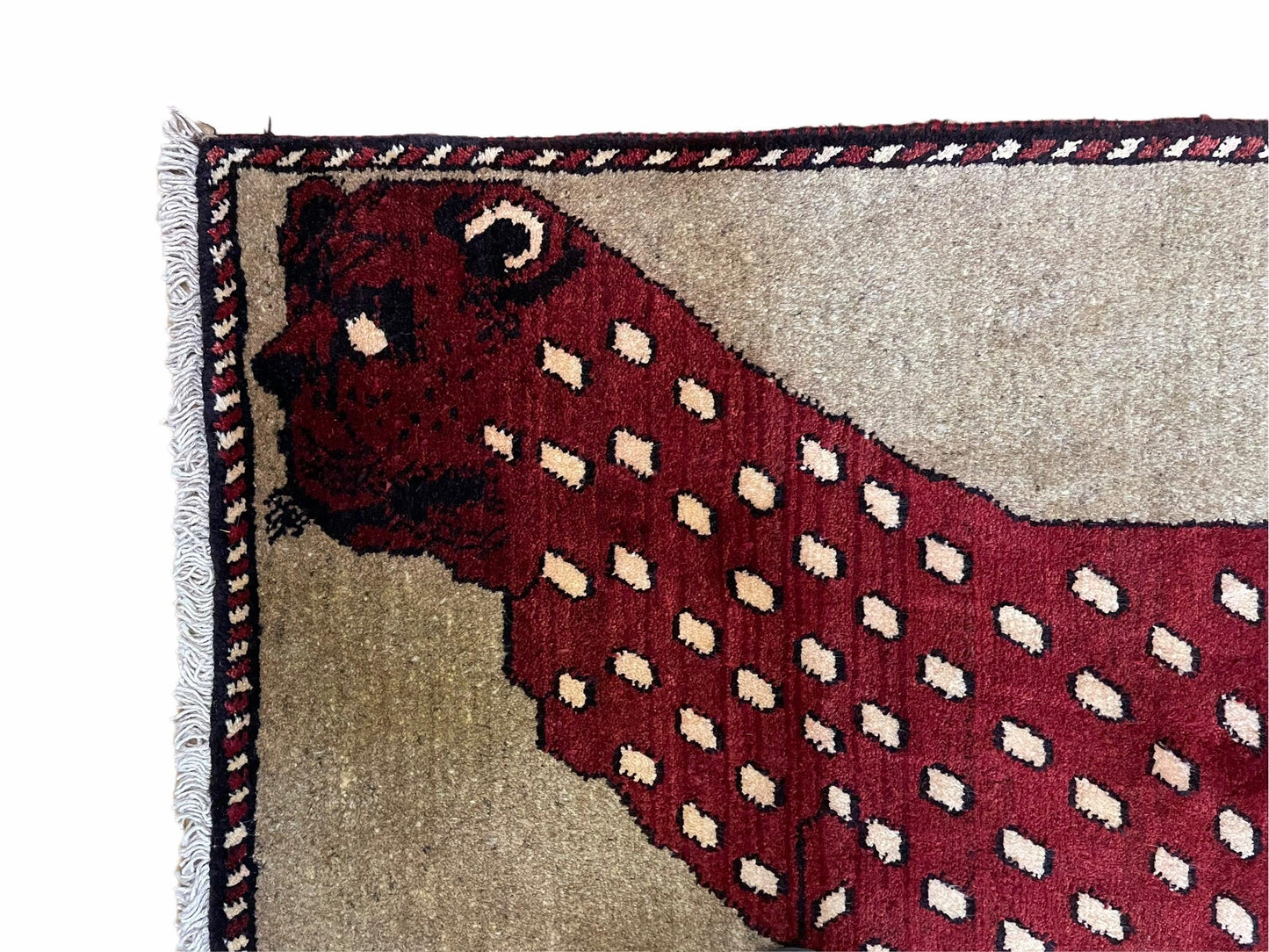 3 X 5 Handmade Hand-Knotteed New Vintage Rug Quality Wool Leopard Burgundy Beige - Nuvé