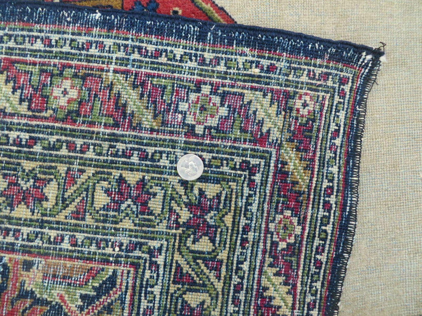 Persian Tabriz Rug 10x13 Oriental Carpet, Ivory Open Field, Geometric Medallion, Red Blue, Hand Knotted, Large Wool Area Rug Vintage Antique 1950s - Nuvé