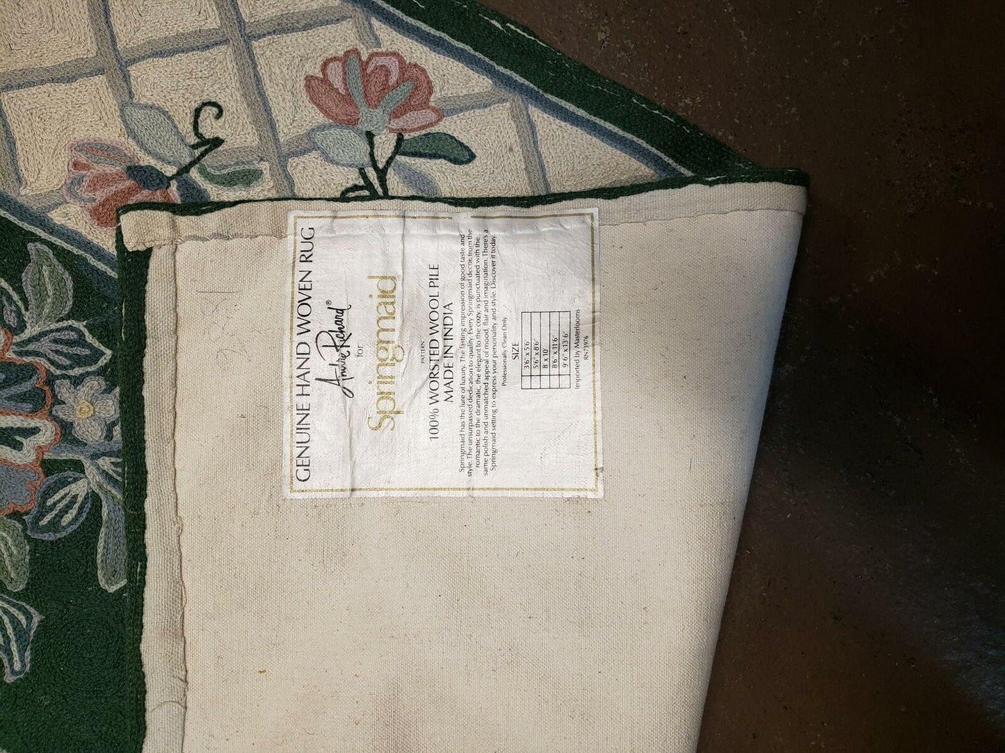 3' 6" X 5' 6" Hand Stitched Indian Wool Rug with Backing Green Beige - Nuvé