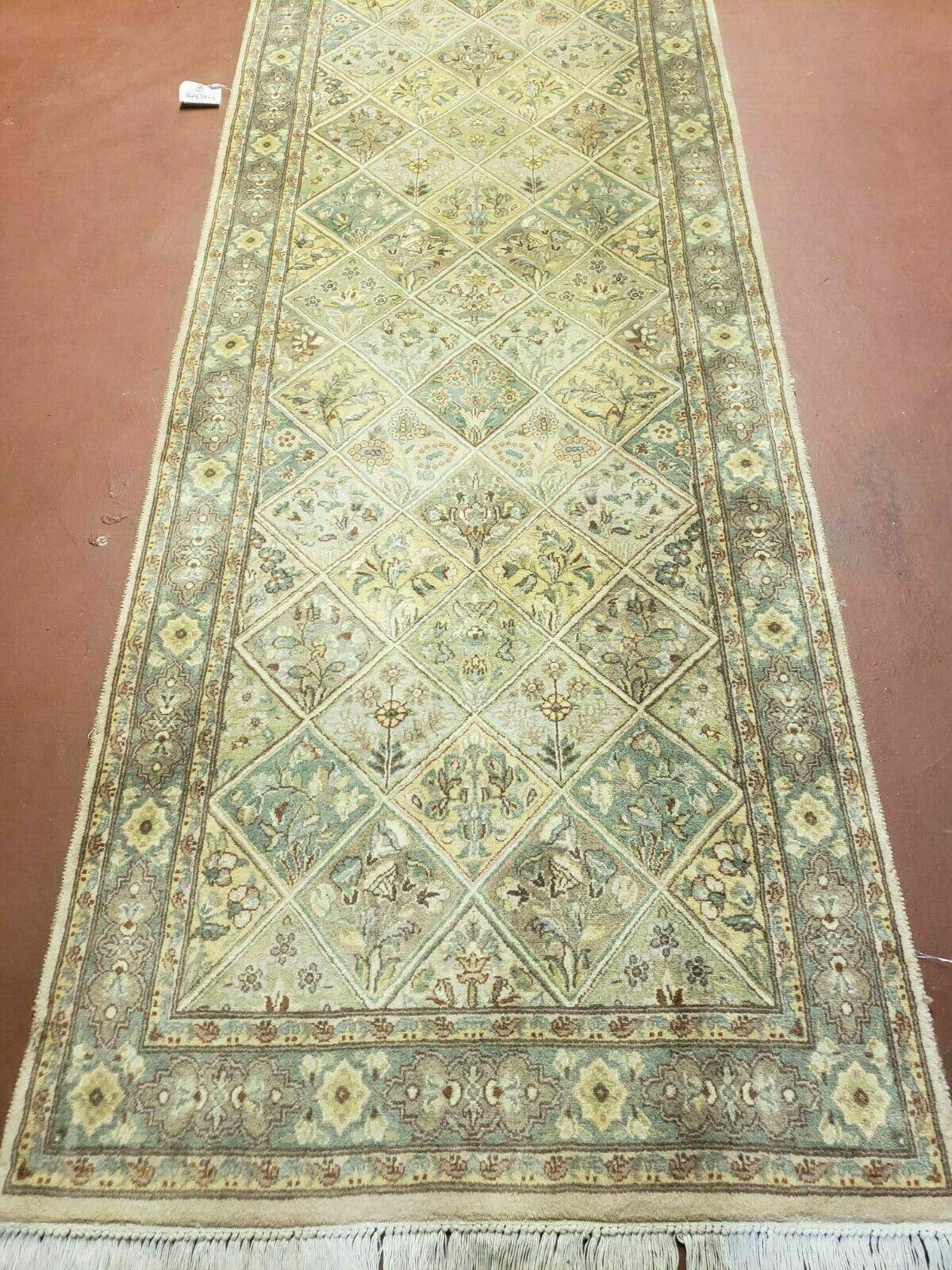 2' 7" X 9' Vintage Handmade India Floral Oriental Wool Runner Rug Hand Knotted - Nuvé